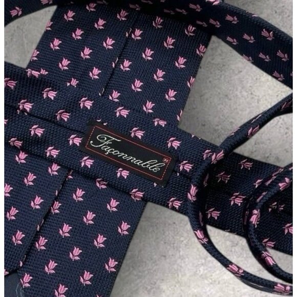 FAÇONNABLE Silk Tie FRANCE Navy Purple Floral W:3.6" EUC - Picture 2 of 6
